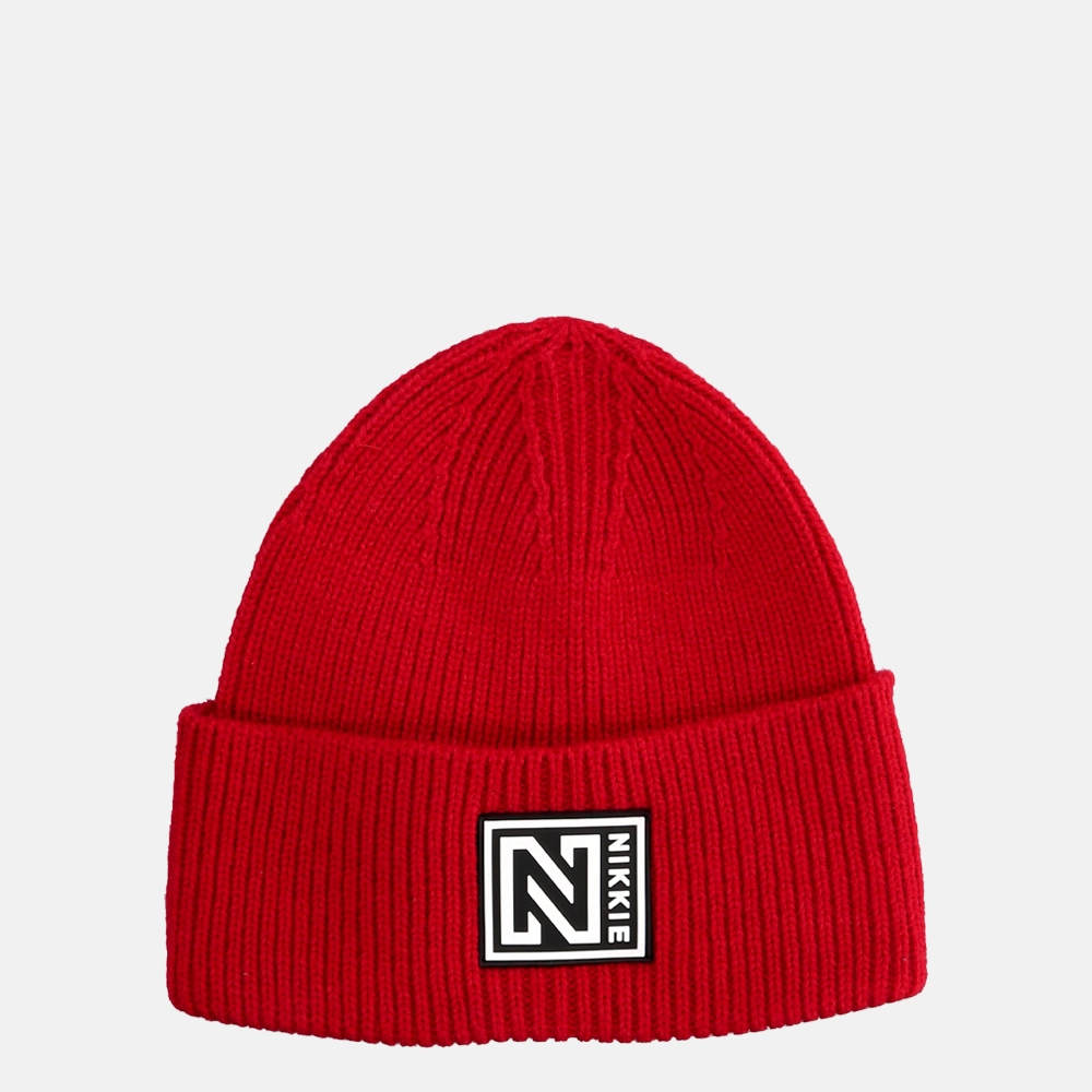 Nikkie Badge Beanie rough red