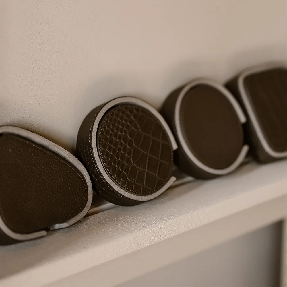 Chamada leren ronde onderzetters croco donkerbruin bij Duifhuizen