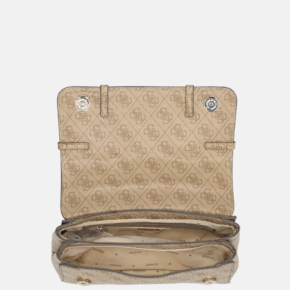 Guess Leona convertible crossbody tas flap latte logo bij Duifhuizen