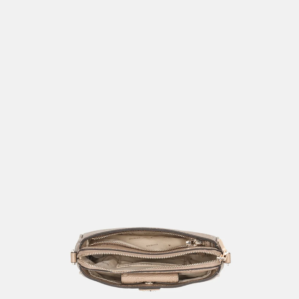 Guess Cresidia II mini crossbody top zipper Dark Taupe logo bij Duifhuizen