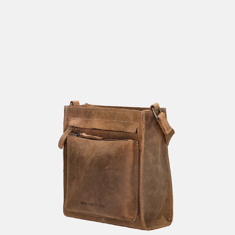 Hide & Stitches Idaho crossbody tas brown bij Duifhuizen