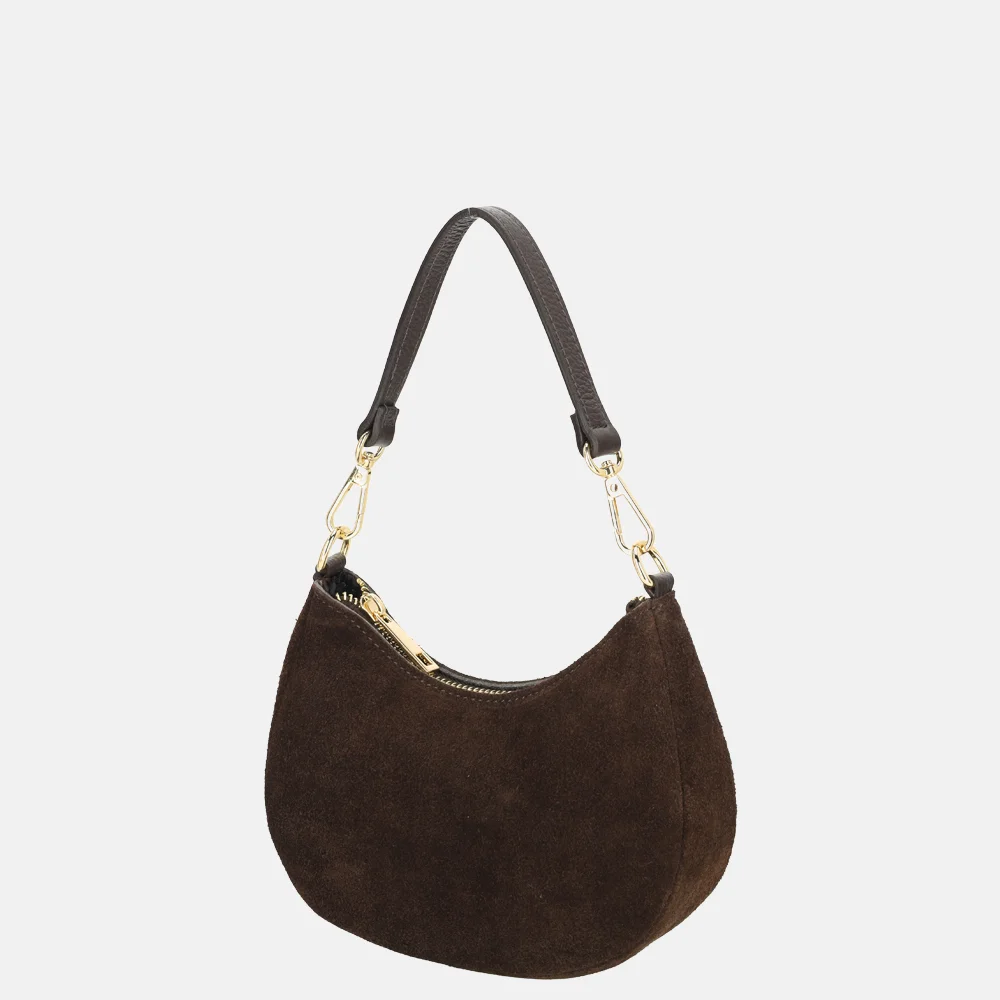 Charm London Mini schoudertas suede donkerbruin bij Duifhuizen