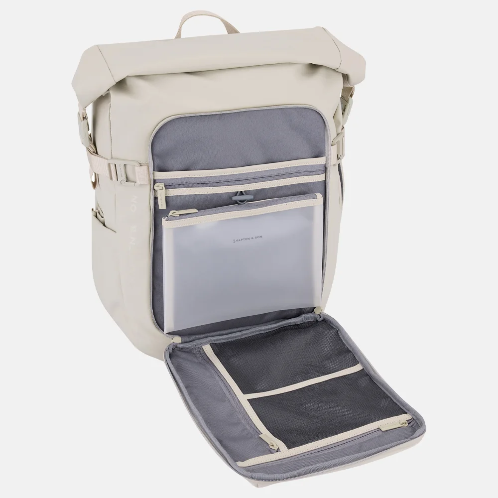 Kapten & Son Lisbon roll-top laptoprugzak sandstone bij Duifhuizen