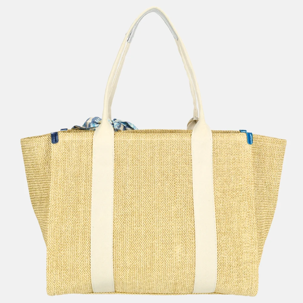 Kurt Geiger Southbank tote shopper raffia XXL beige combi bij Duifhuizen