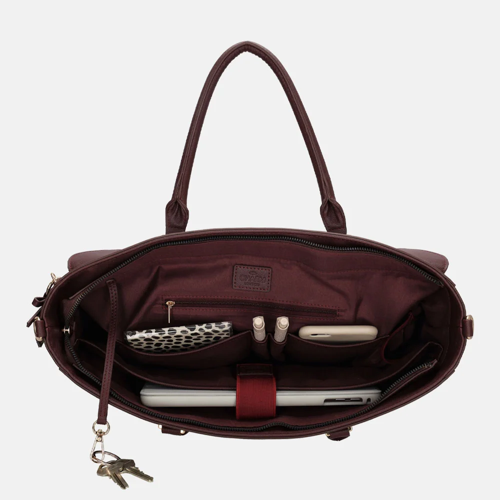 Charm London handtas 15 inch bordeaux bij Duifhuizen