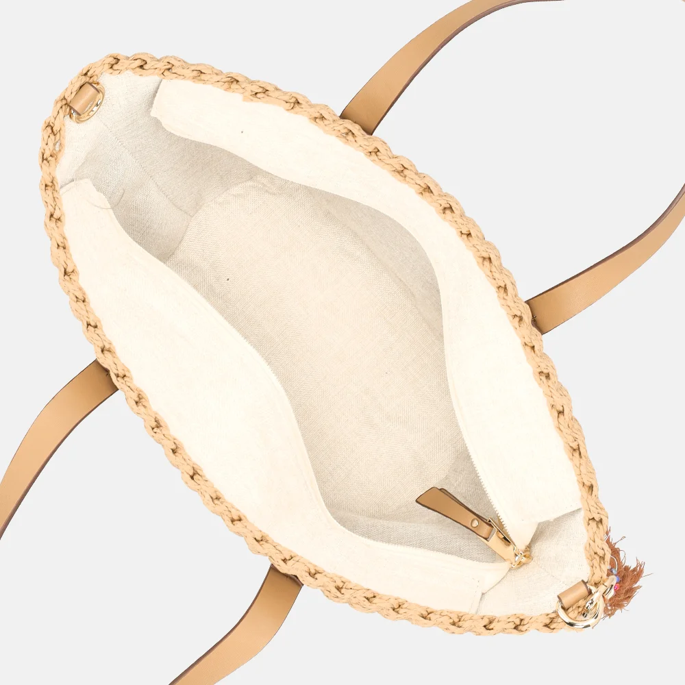 Laurent David Leo handtas M raffia taupe bij Duifhuizen