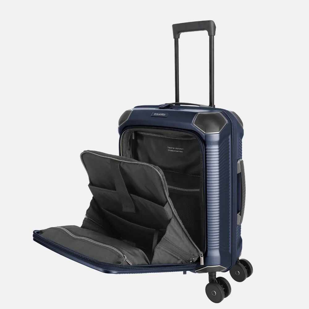 Travelite Millenium Frontpocket handbagage koffer 55 cm 15 inch navy bij Duifhuizen