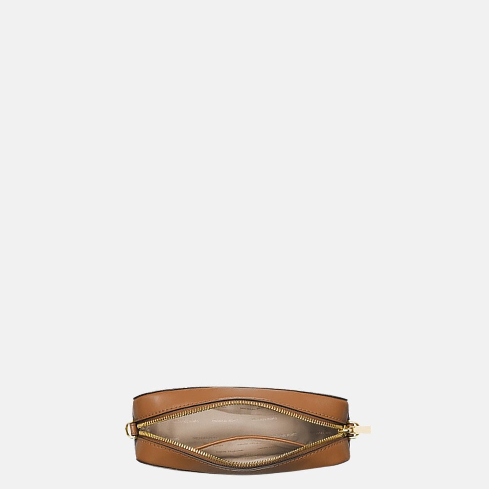 Michael Kors Jet Set camera bag crossbody tas brown logo bij Duifhuizen
