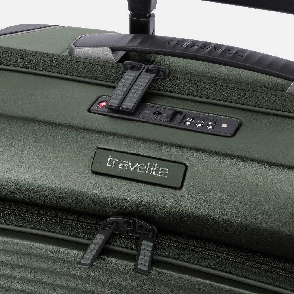Travelite Millennium Frontpocket handbagage koffer 55 cm 15 inch pine green bij Duifhuizen