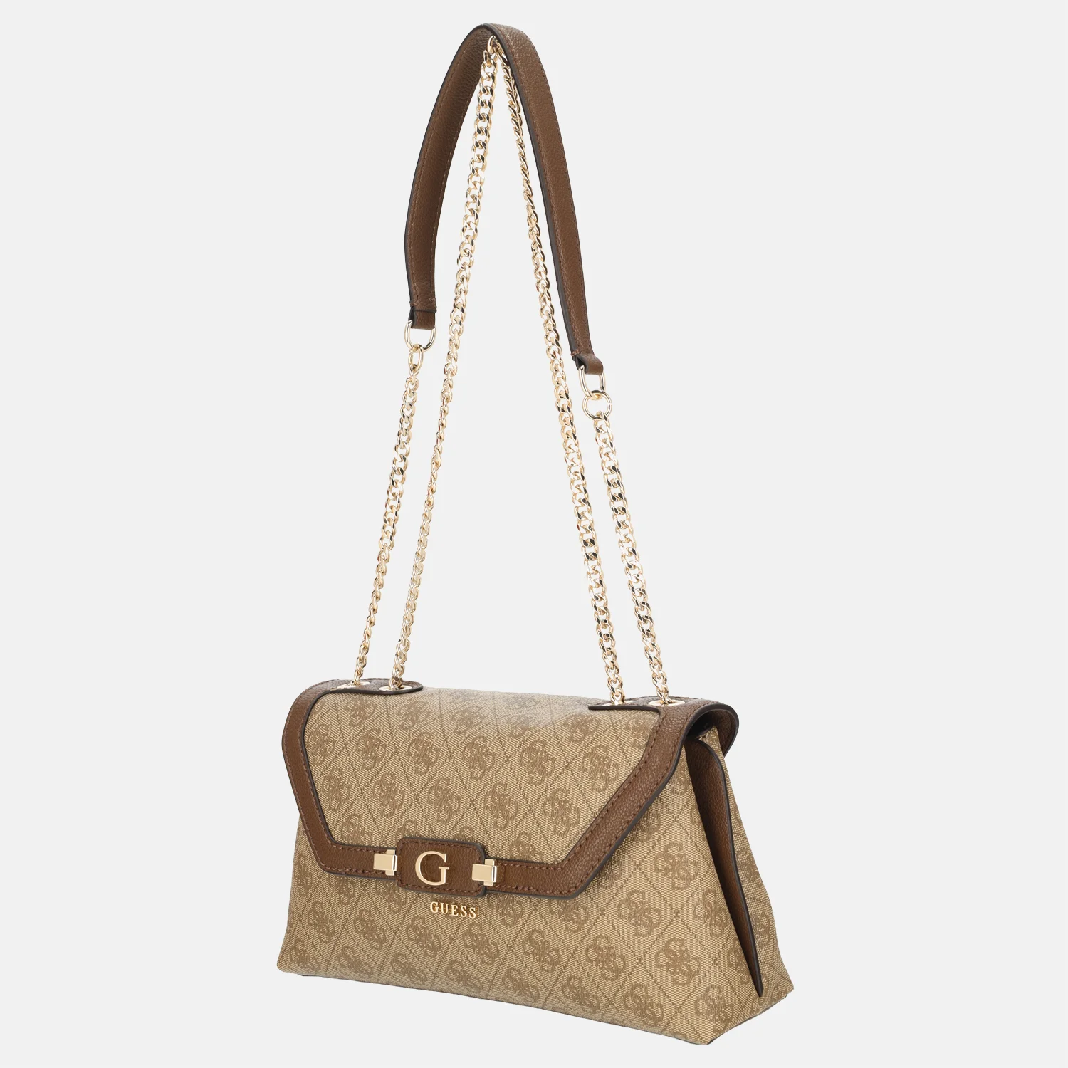 Guess Lindsey convertible flap crossbody tas latte logo bij Duifhuizen