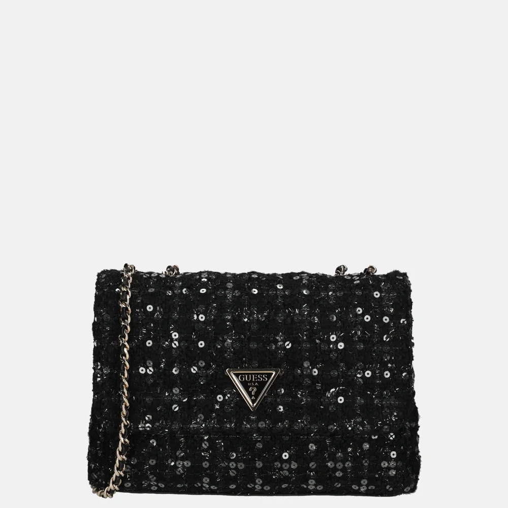 Guess Giully schoudertas glitter black gold bij Duifhuizen