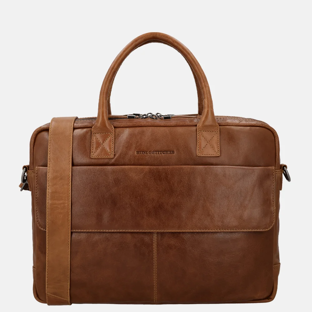 Hide & Stitches Porto laptoptas 15 inch brown bij Duifhuizen