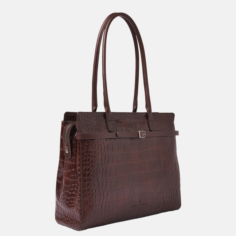Castelijn en Beerens Tess laptoptas 15.6 inch croco mocca bij Duifhuizen