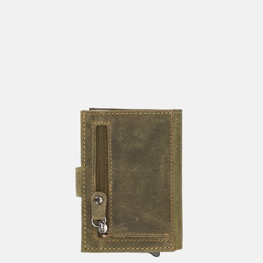 Hide & Stitches dubbele pasjeshouder olijf bij Duifhuizen