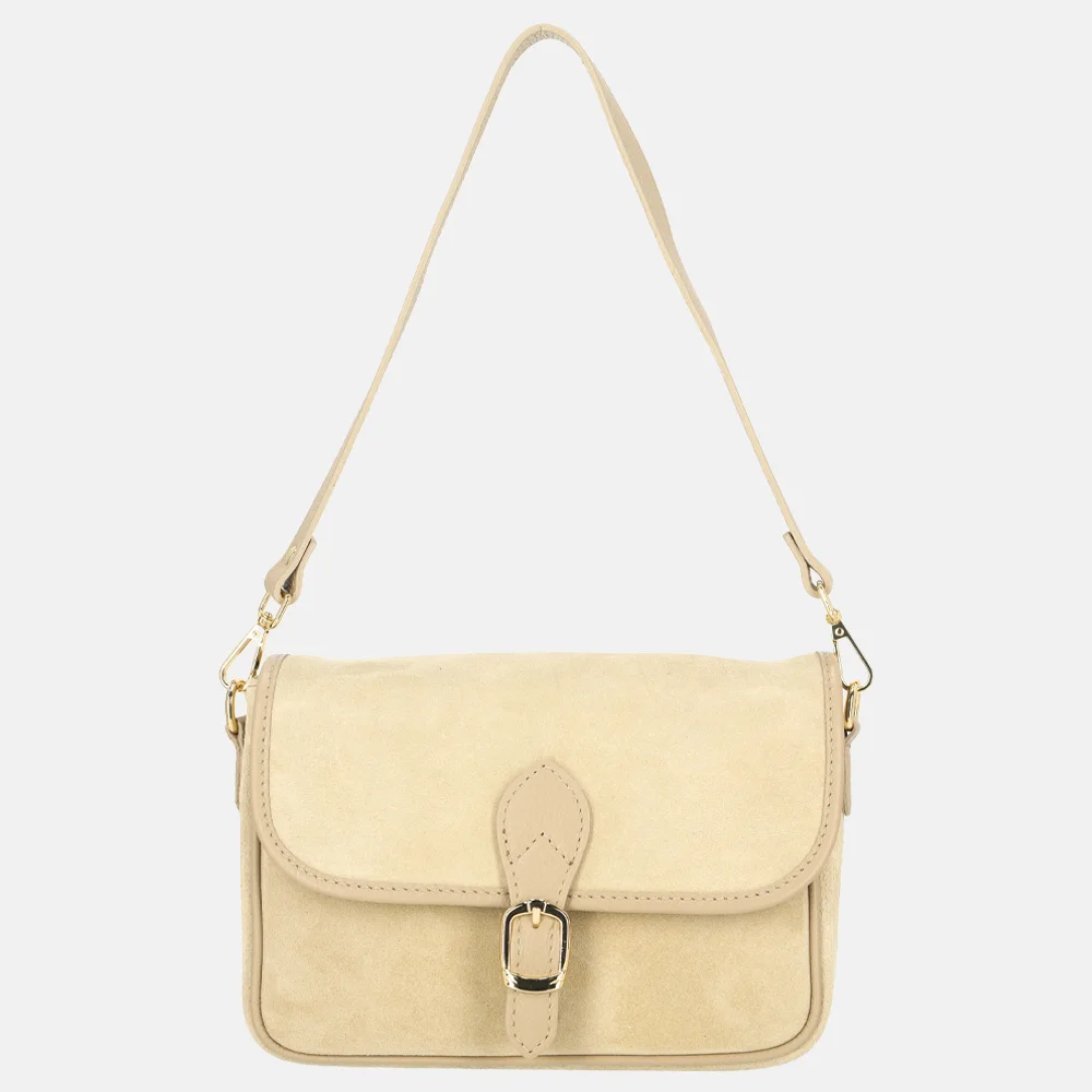 Charm London flap crossbody tas suede lichttaupe bij Duifhuizen