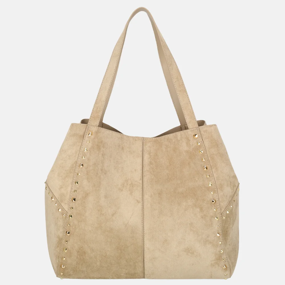 Firenze shopper suedine studs L taupe bij Duifhuizen