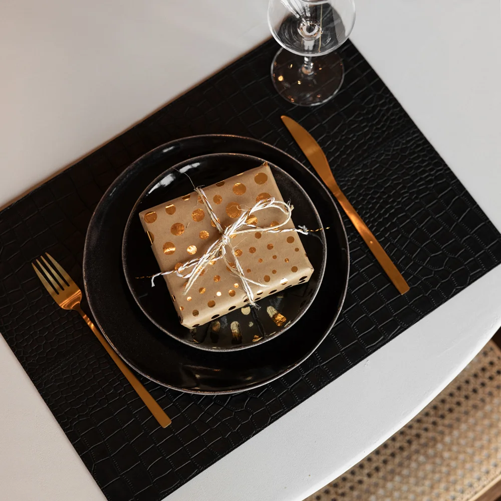 Chamada leren placemats rechthoek croco (2 stuks) black bij Duifhuizen