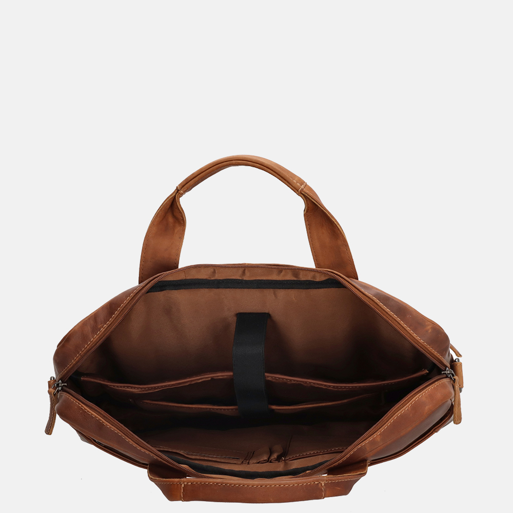 Hide & Stitches Japura laptoptas 15.6 inch cognac bij Duifhuizen