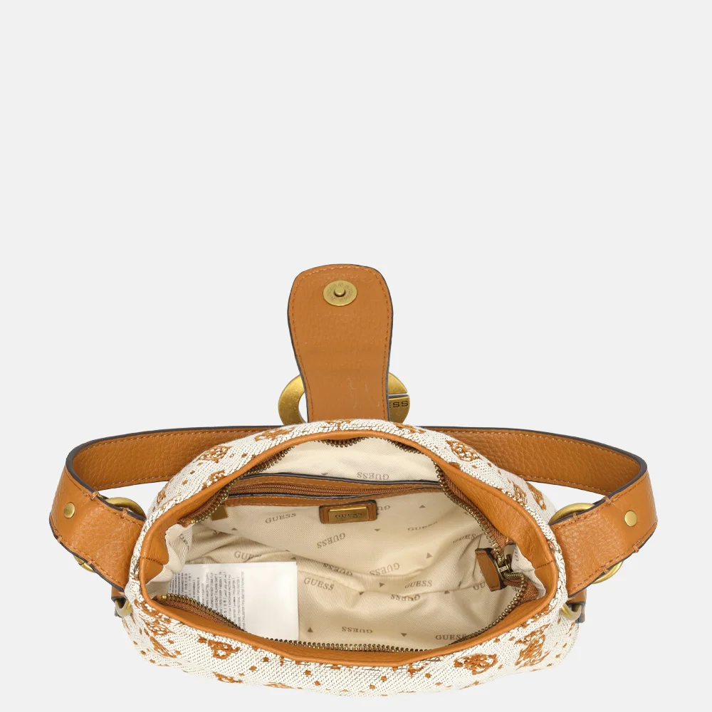 Guess Camden Mini schoudertas cognac logo bij Duifhuizen