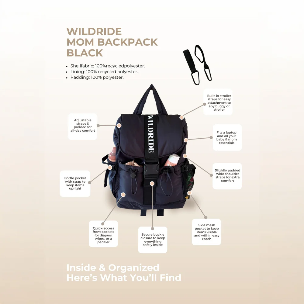 Wildride mom backpack luiertas black bij Duifhuizen