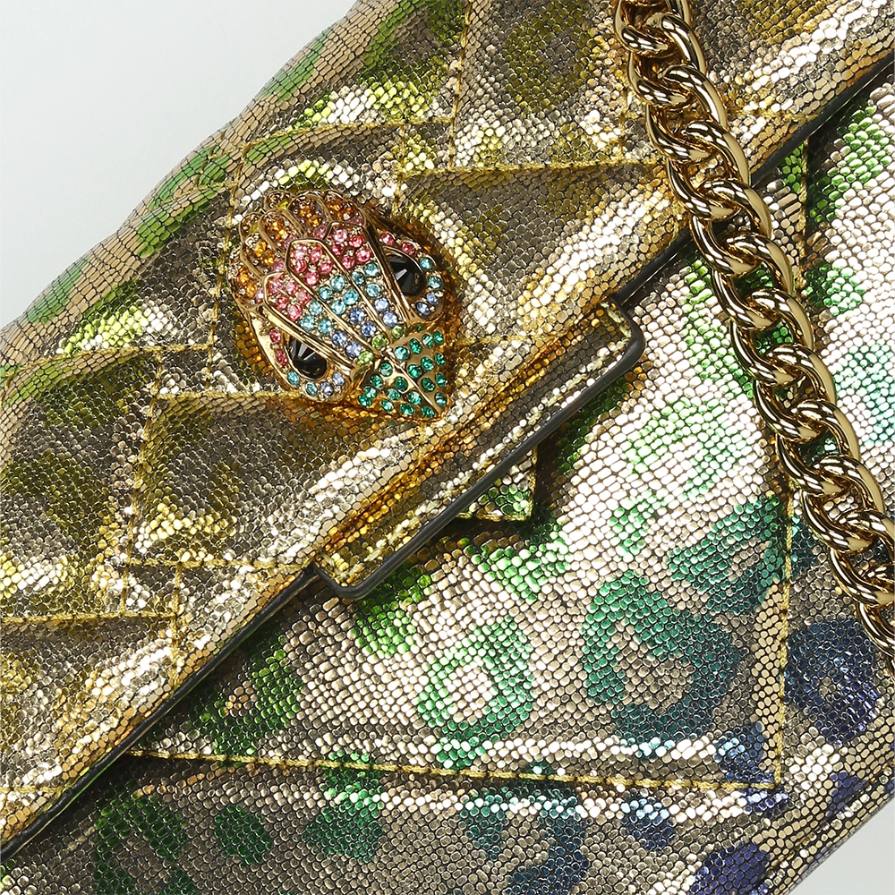 Kurt Geiger leather mini Kensington crossbody tas panther gold/comb  bij Duifhuizen
