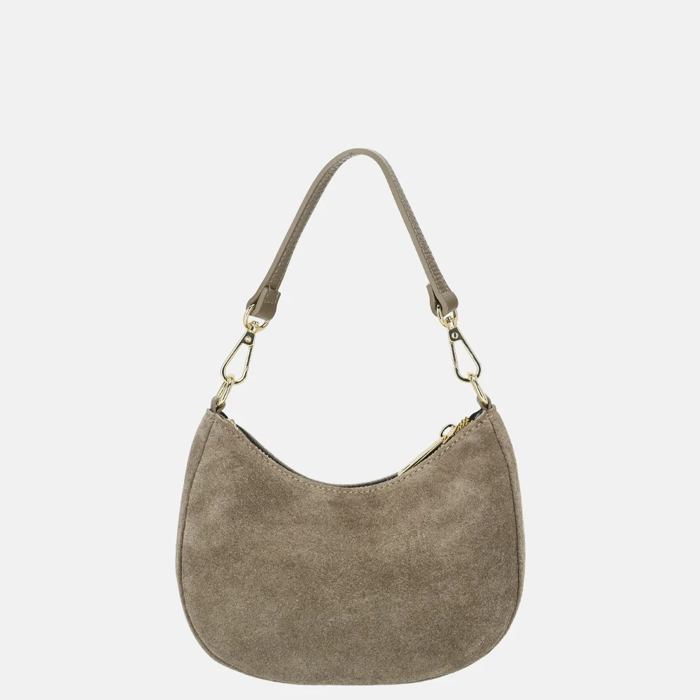 Charm London Mini schoudertas suede darktaupe bij Duifhuizen