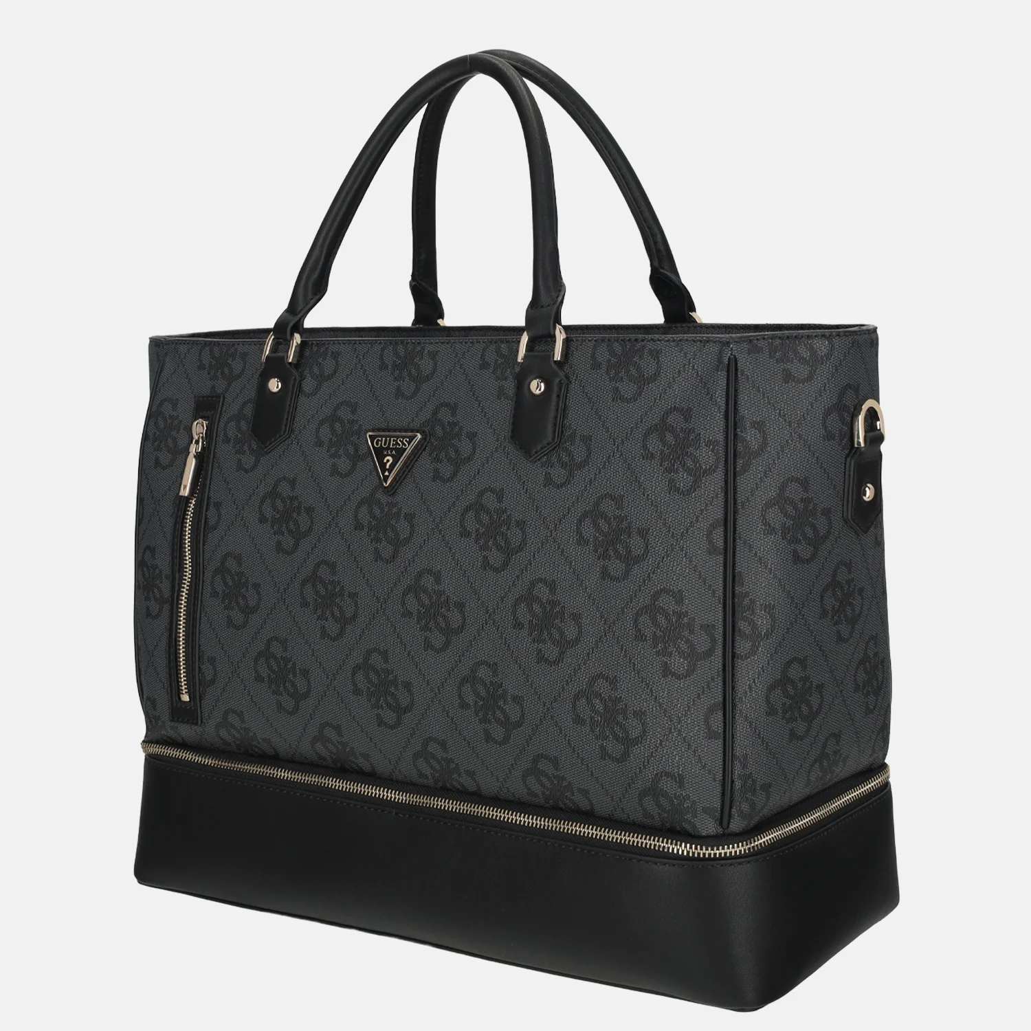 Guess Berta bottom zip tote shopper coal logo bij Duifhuizen