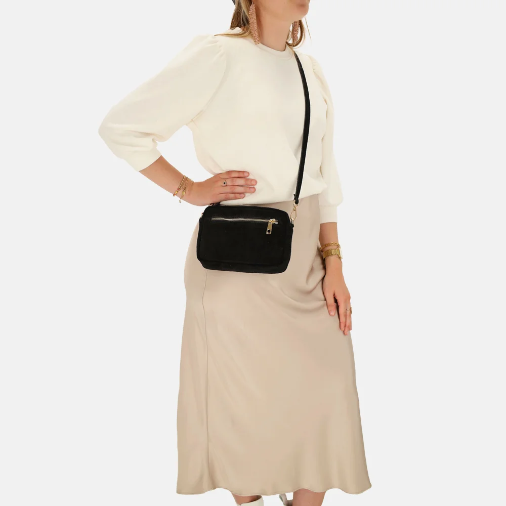 Charm London Elise crossbody tas suede zwart bij Duifhuizen