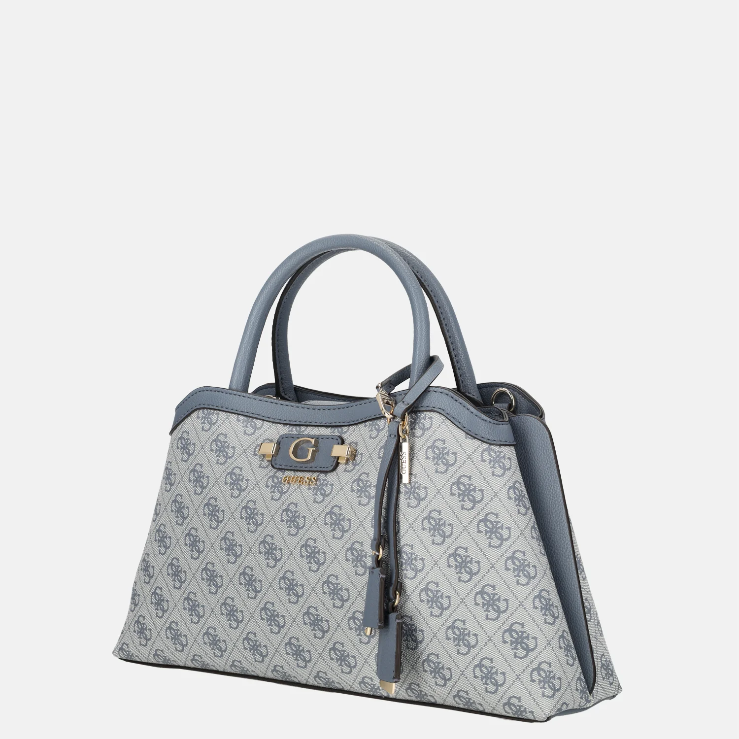 Guess Lindsey girlfriend satchel handtas slate logo bij Duifhuizen