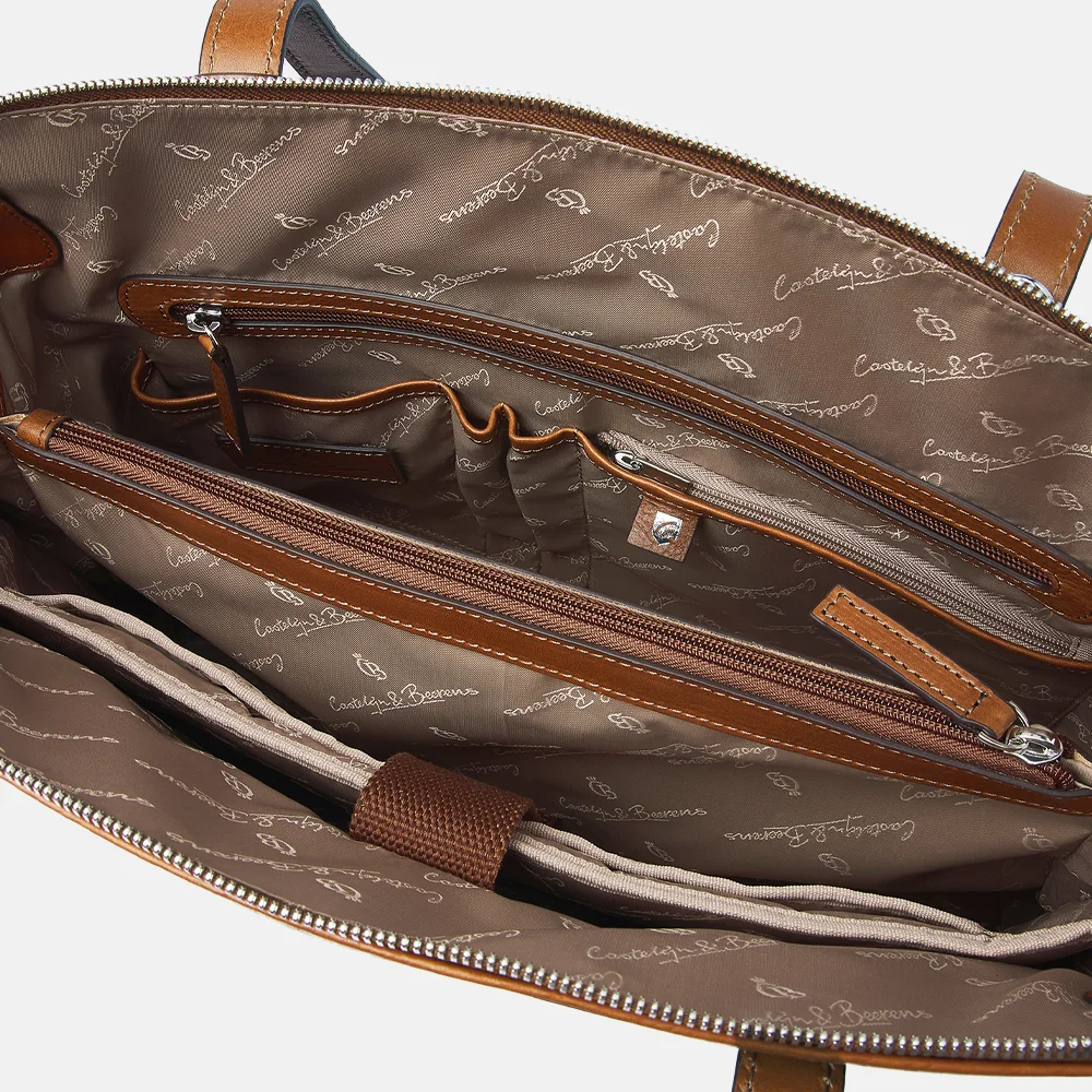 Castelijn en Beerens Lia Single zip Heritage laptoptas 15.6 inch light brown bij Duifhuizen