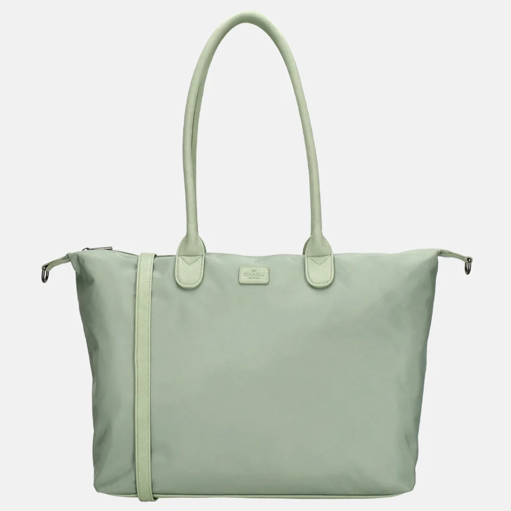 Charm London Buckingham Mono shopper met 15.6 inch laptopvak L lichtgroen