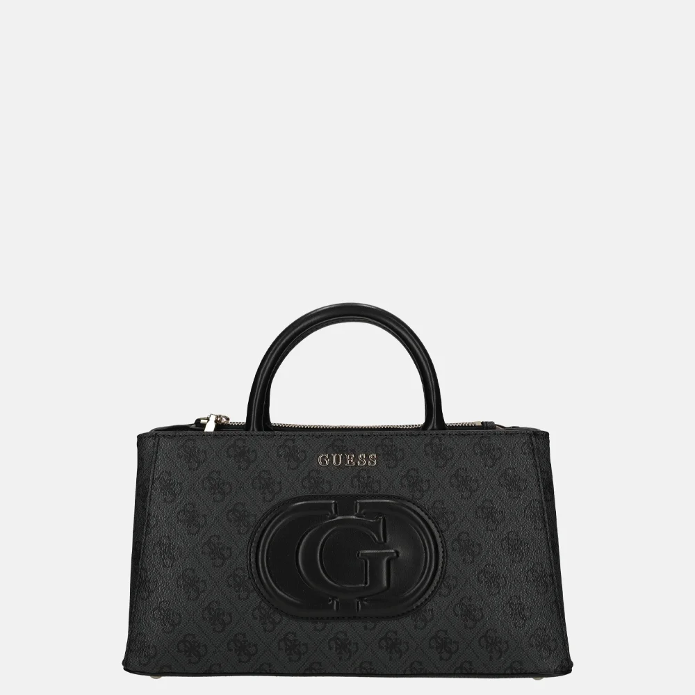 Guess Eco Mietta SML society satchel handtas coal logo/black bij Duifhuizen