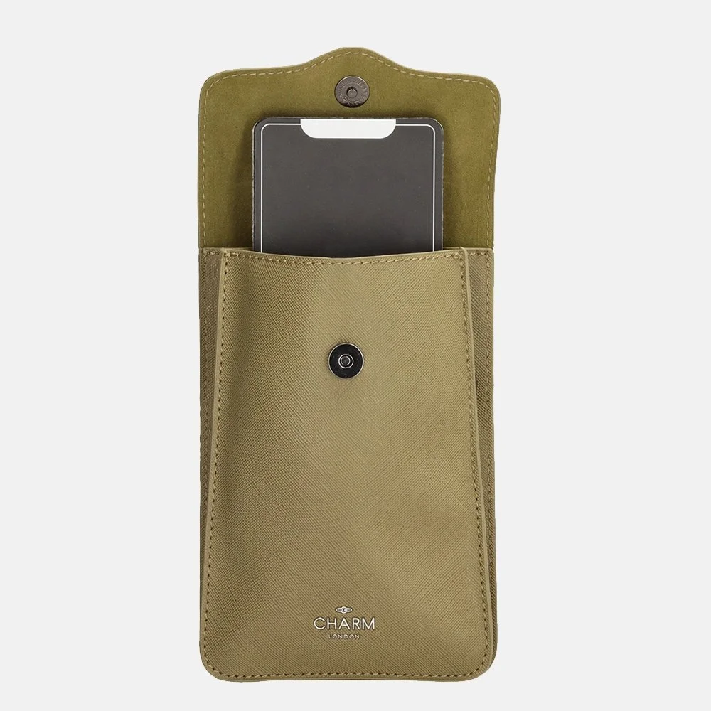 Charm London Saffiano telefoontas khaki bij Duifhuizen