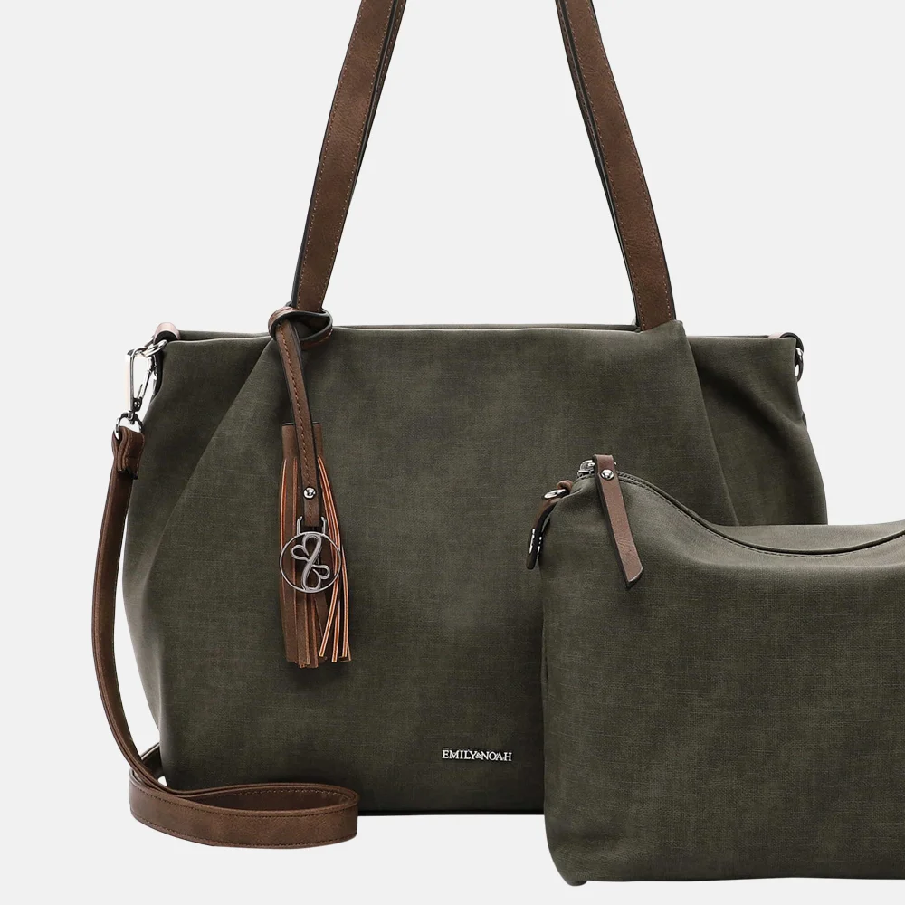 Emily & Noah Elke shopper olive cognac bij Duifhuizen