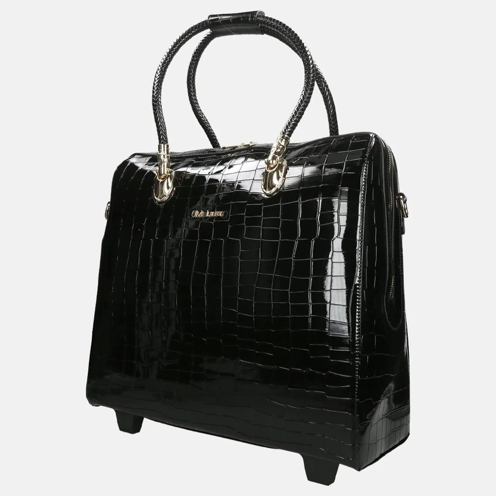 Olivia Lauren business trolley croco noir bij Duifhuizen