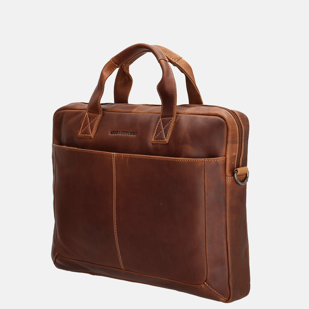 Hide & Stitches Japura laptoptas 15.6 inch cognac bij Duifhuizen