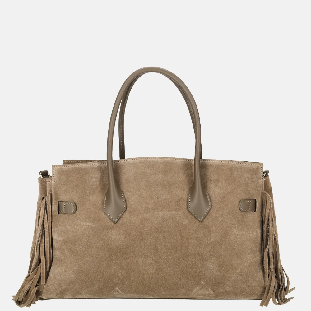 Charm London Suede handtas franjes darktaupe bij Duifhuizen