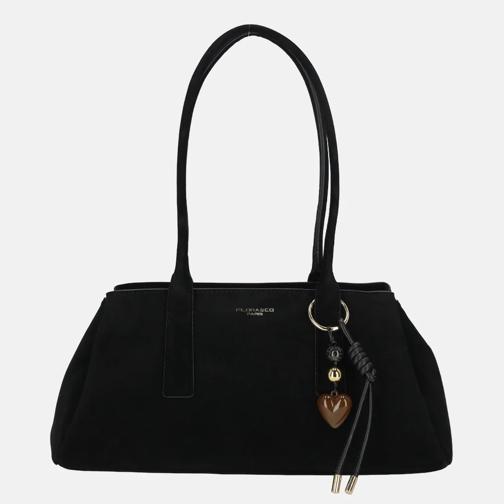 Flora & Co schoudertas suedine noir bij Duifhuizen