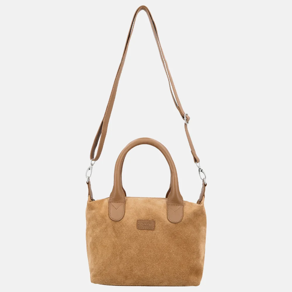 Charm London Buckingham Royal handtas M suede camel bij Duifhuizen