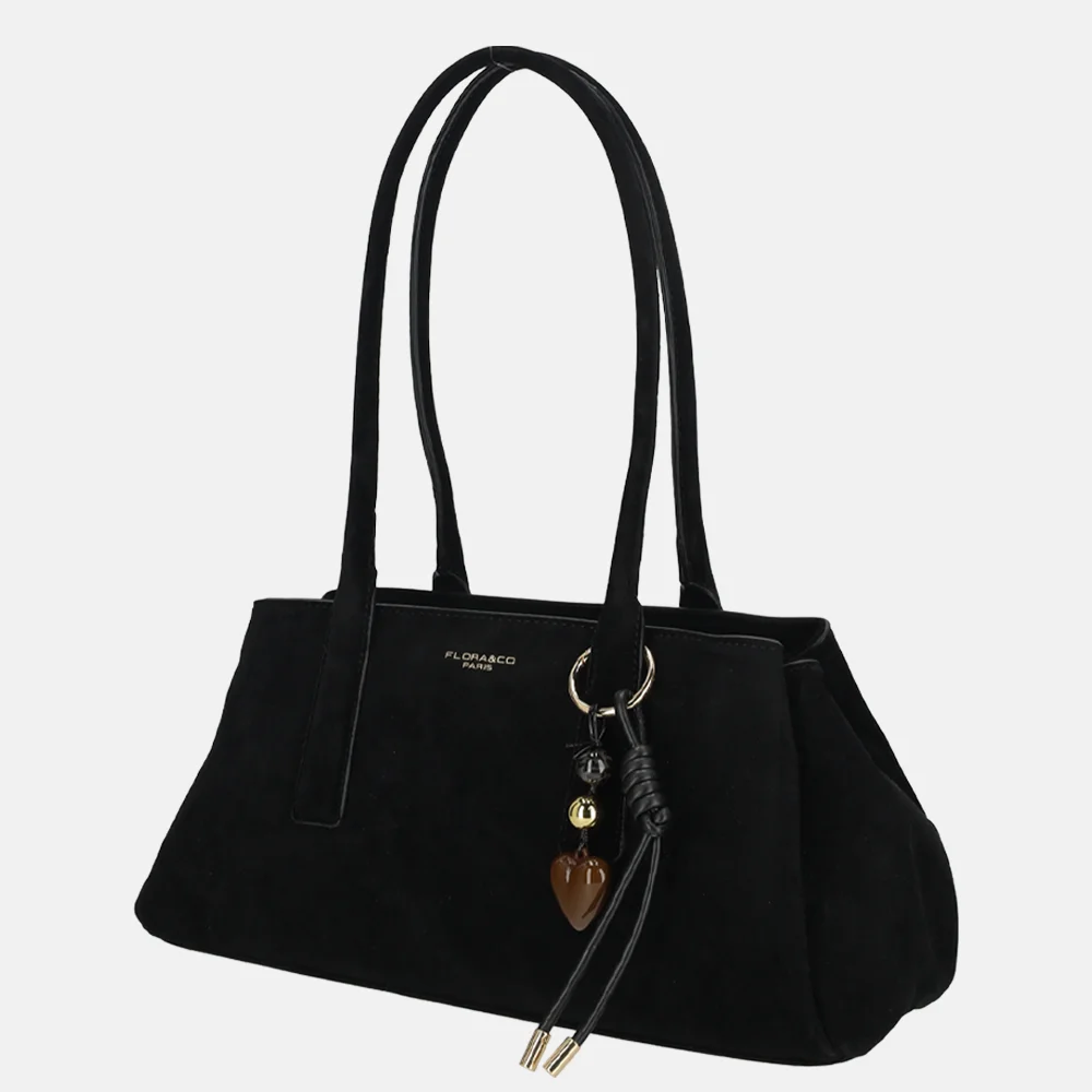 Flora & Co schoudertas suedine noir bij Duifhuizen