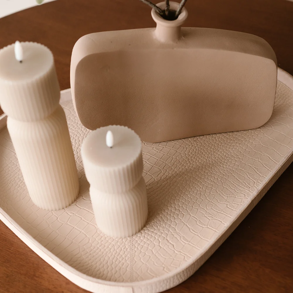 Chamada leren dienblad organisch croco L beige bij Duifhuizen