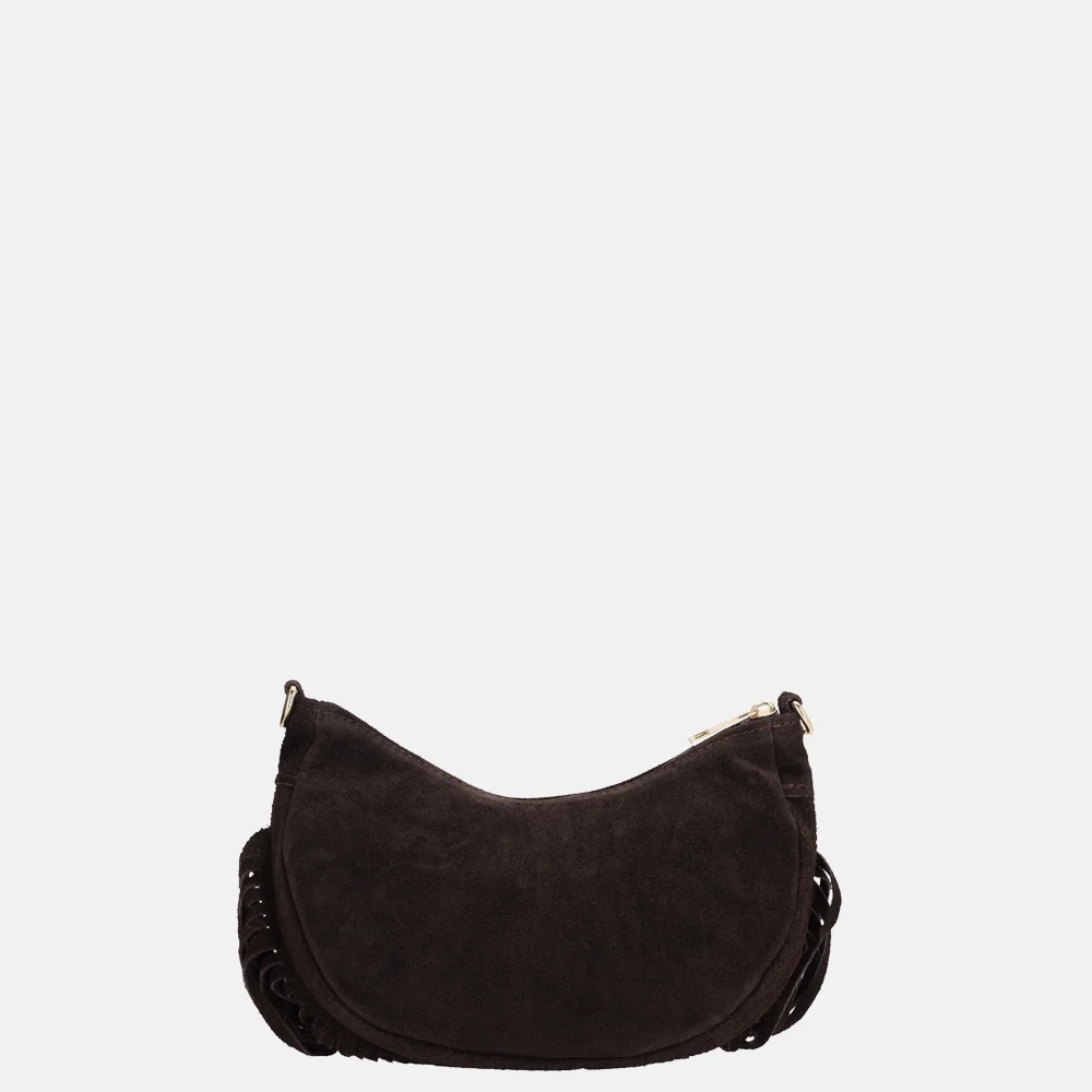 Charm London suède crossbody tas S franjes donkerbruin bij Duifhuizen