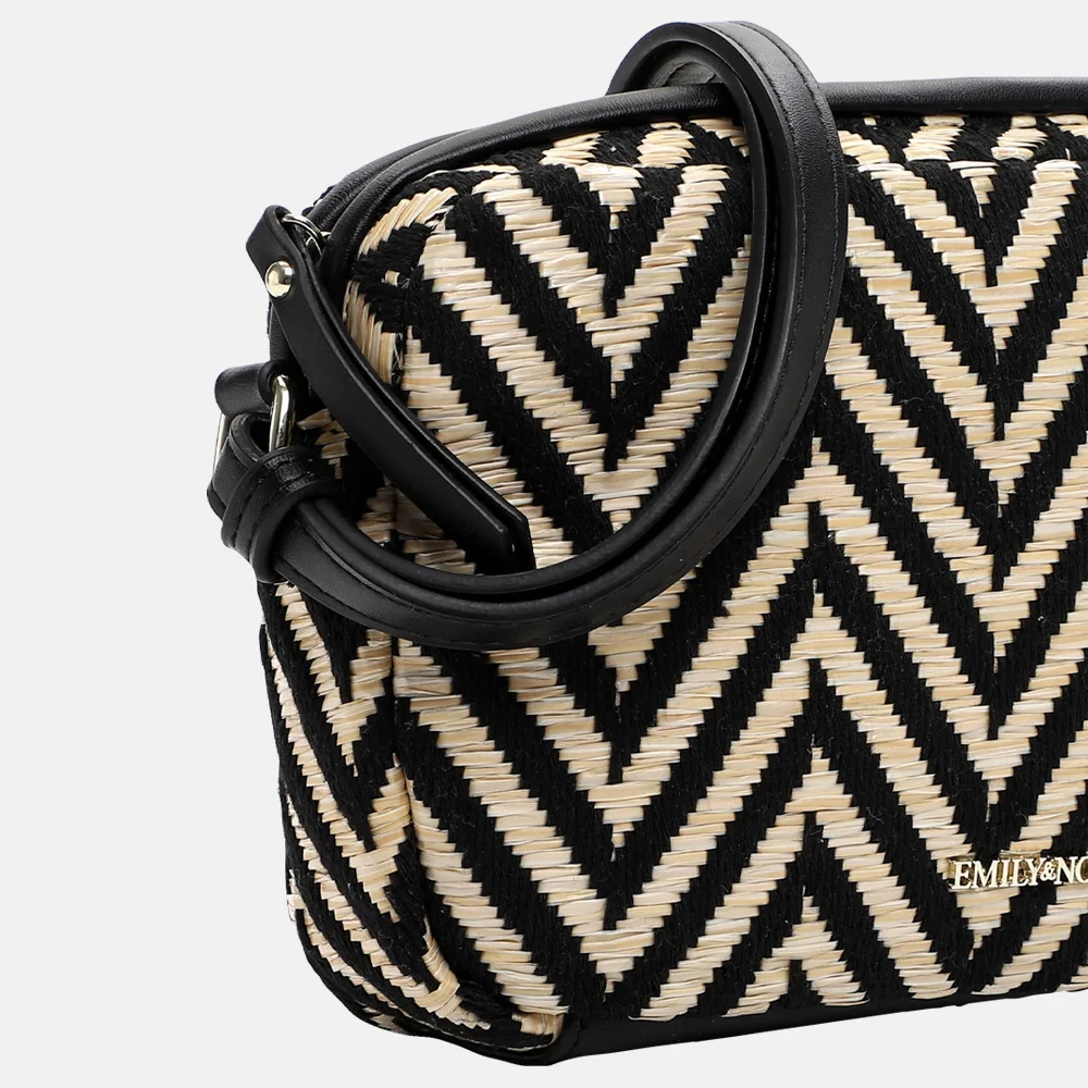 Emily & Noah Raffia crossbody tas black/taupe bij Duifhuizen
