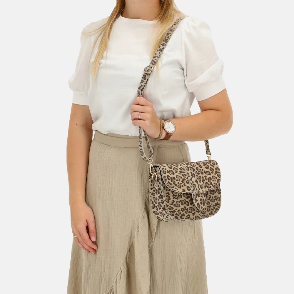 Charm London suede crossbody tas luipaard bij Duifhuizen