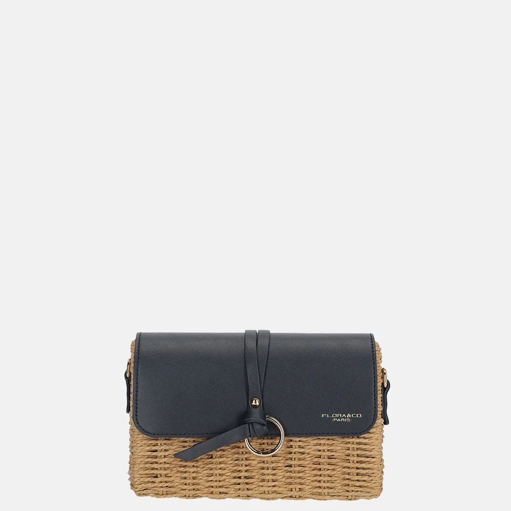 Flora & Co riet crossbody tas naturel/blue bij Duifhuizen