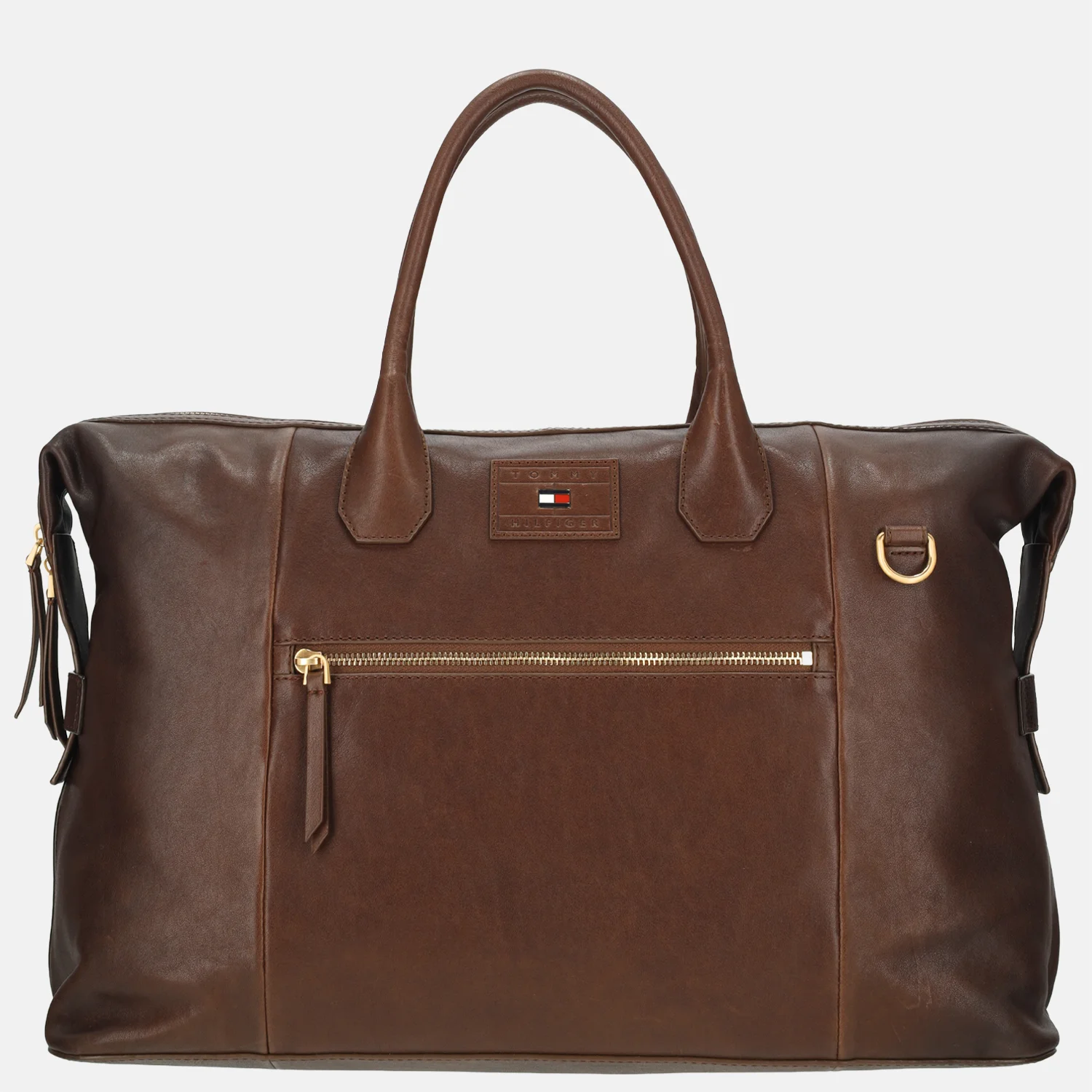 Tommy Hilfiger Casual leather duffle weekendtas burnished brown bij Duifhuizen