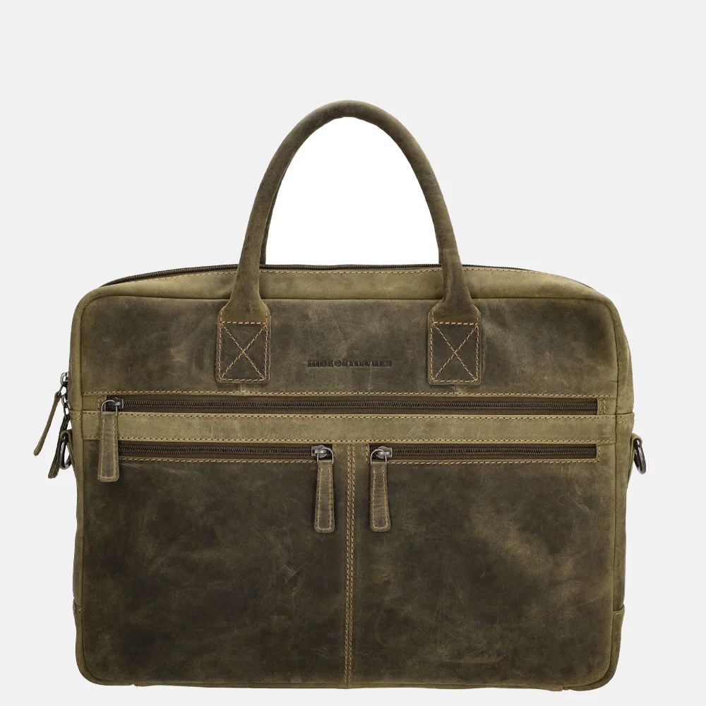 Hide & Stitches Idaho laptoptas 15 inch olijfgroen bij Duifhuizen