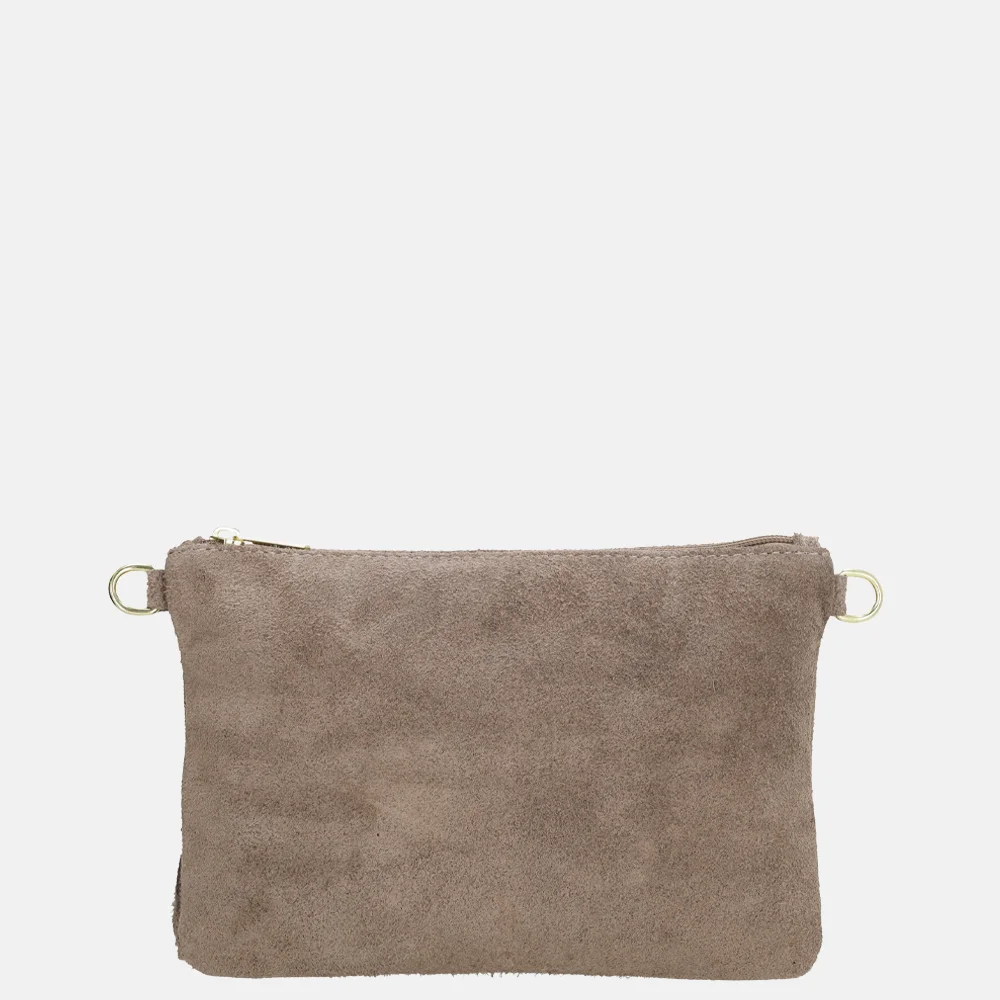 Charm London suède crossbody tas franjes taupe bij Duifhuizen