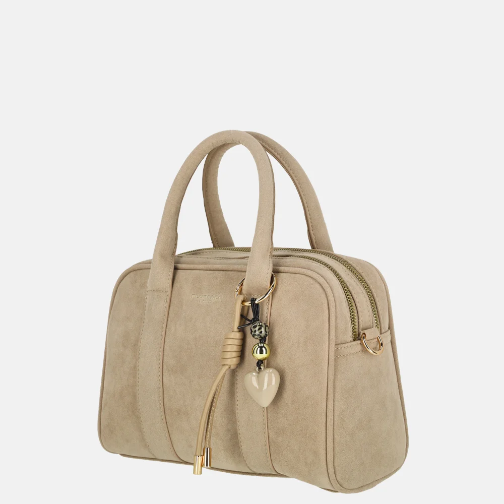 Flora & Co handtas bowling suedine beige bij Duifhuizen