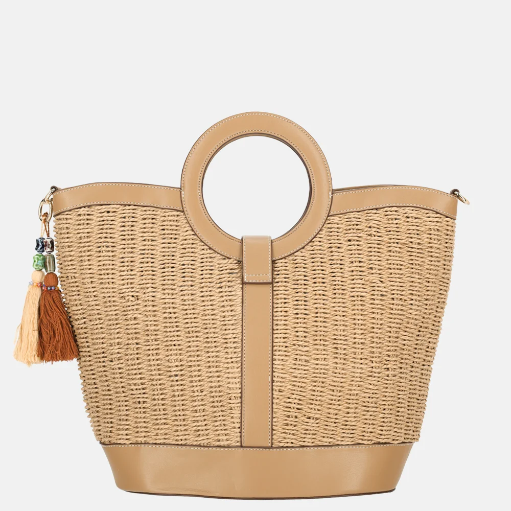 Laurent David Leo handtas raffia taupe bij Duifhuizen